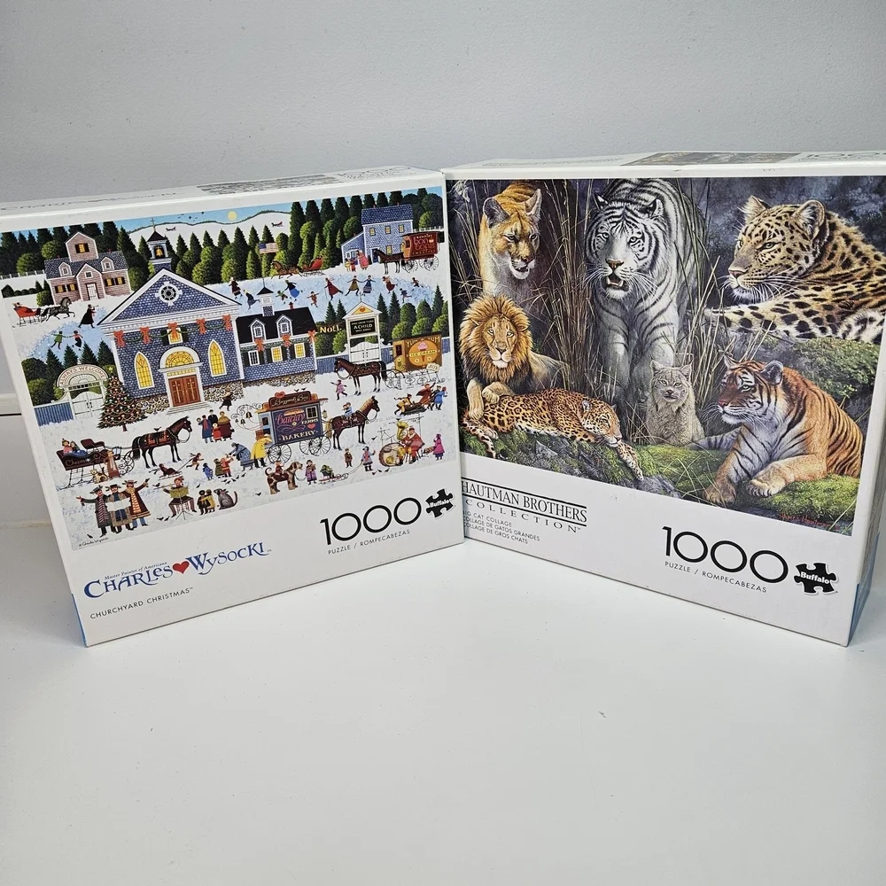 Buffalo Wysocki Churchyard Christmas and Hautman Big Cat 1000 Piece Puzzle Set